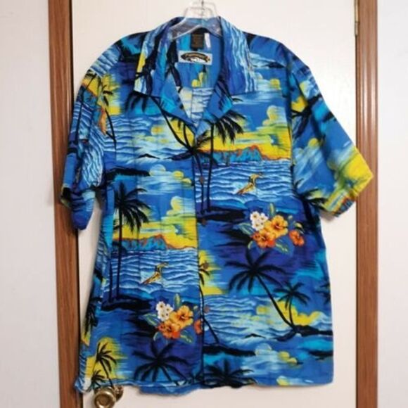 Palmwave Mens Sz XL Hawaiian Beach Surfer Sunset Floral Multicolor - Picture 1 of 6